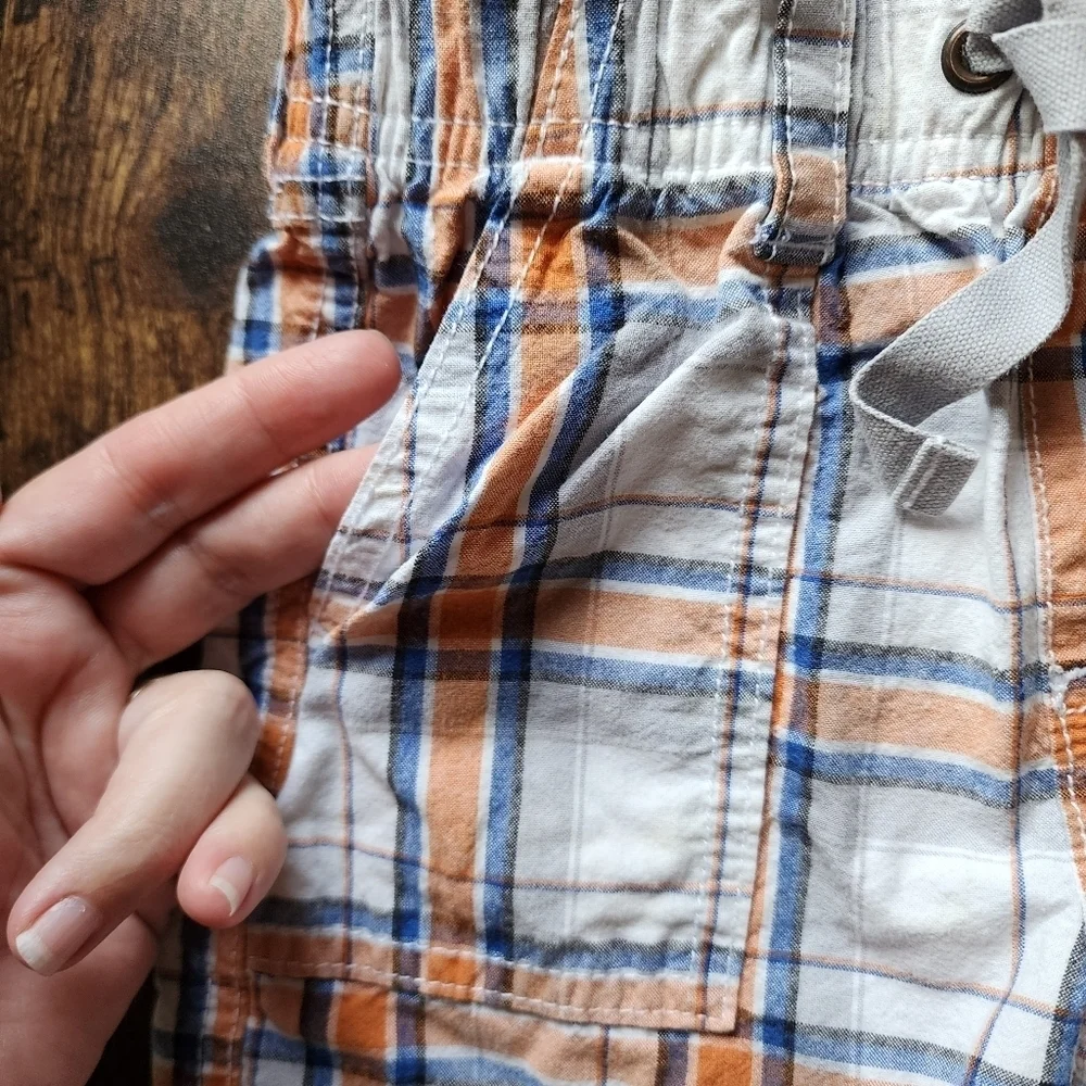 GYMBOREE White, orange and blue plaid shorts Size 18-24 mo